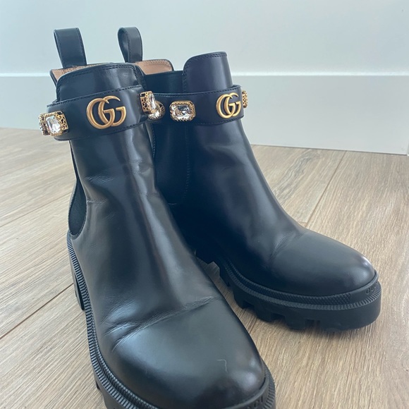Gucci Women's Trip Embellished Block Heel Chelsea Boots 37.5 - Picture 10 of 11